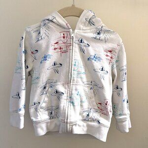 Baby Gap Hoodie Size 2 Years in White with Helicopter and Saucer Design